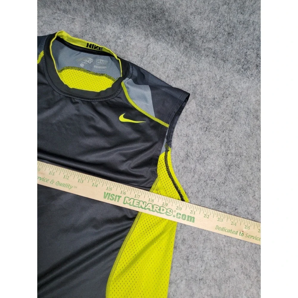 Nike Tank Top Mens L Grey Volt Yellow Stretch Pro Combat Dri-Fit 485172-013